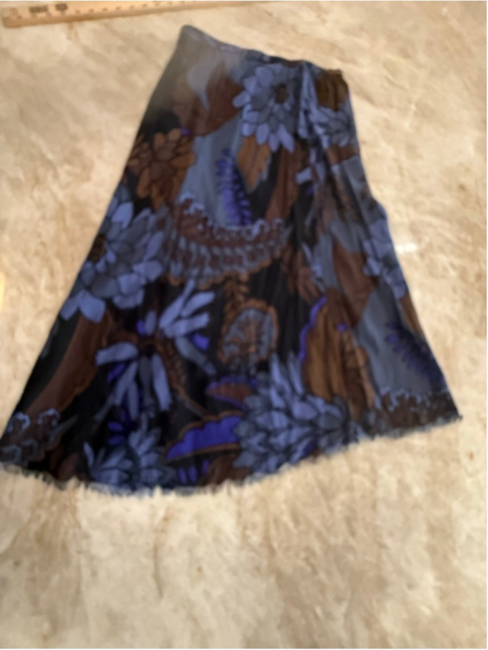 Karlie Black Blue Floral High Low Skirt M, raw edge, elastic waist
